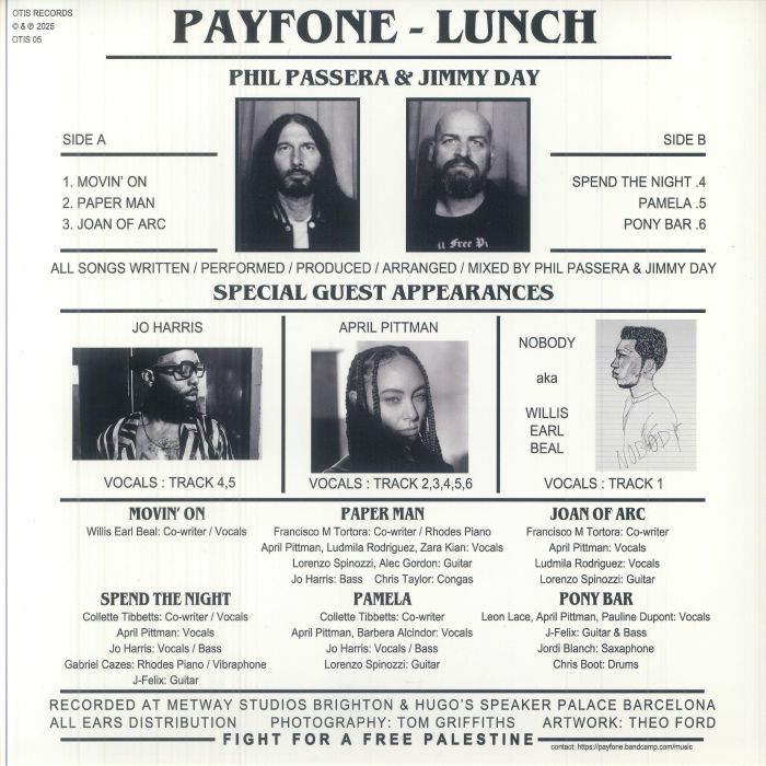 Payfone – Lunch (LP, Otis Records, 2025) back cover