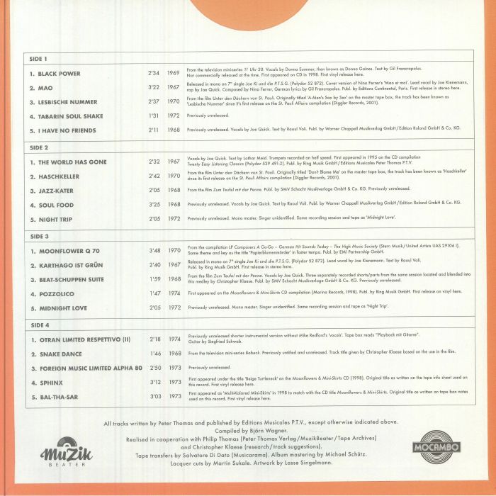 Peter Thomas Sound Orchester – The Tape Masters Vol. 2 - Soul Power - West Germany (2x10", Mocambo, 2025) Back Cover