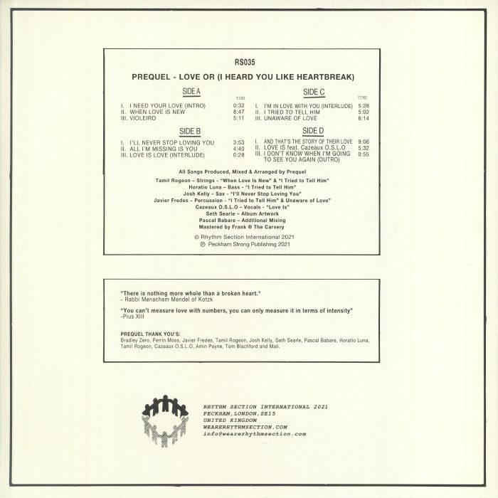 Prequel – Love Or (I Heard You Like Heartbreak) (2x12", Red, Rhythm Section International, 2021) Back Cover