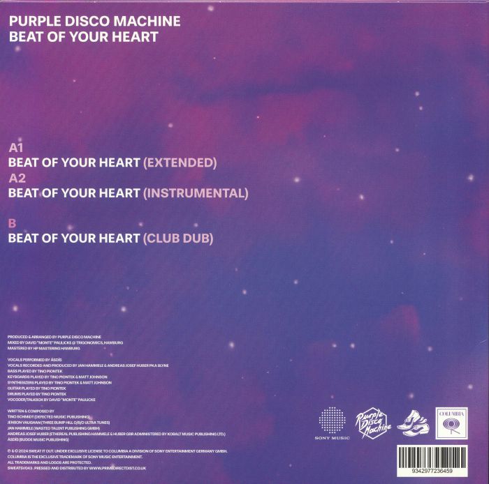 Purple Disco Machine – Beat Of Your Heart (12", Sweat It Out!, 2025) back cover