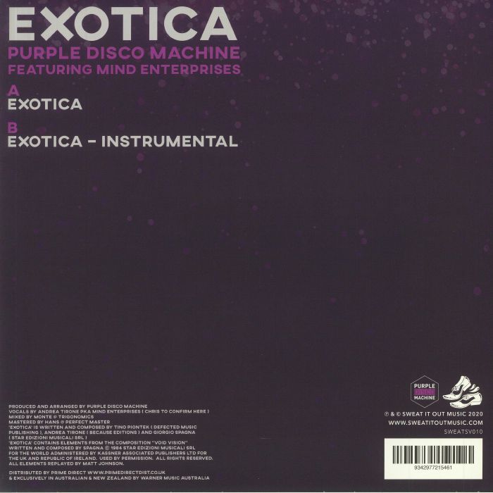 Purple Disco Machine Featuring Mind Enterprises – Exotica (12", Sweat It Out!, 2025) back cover