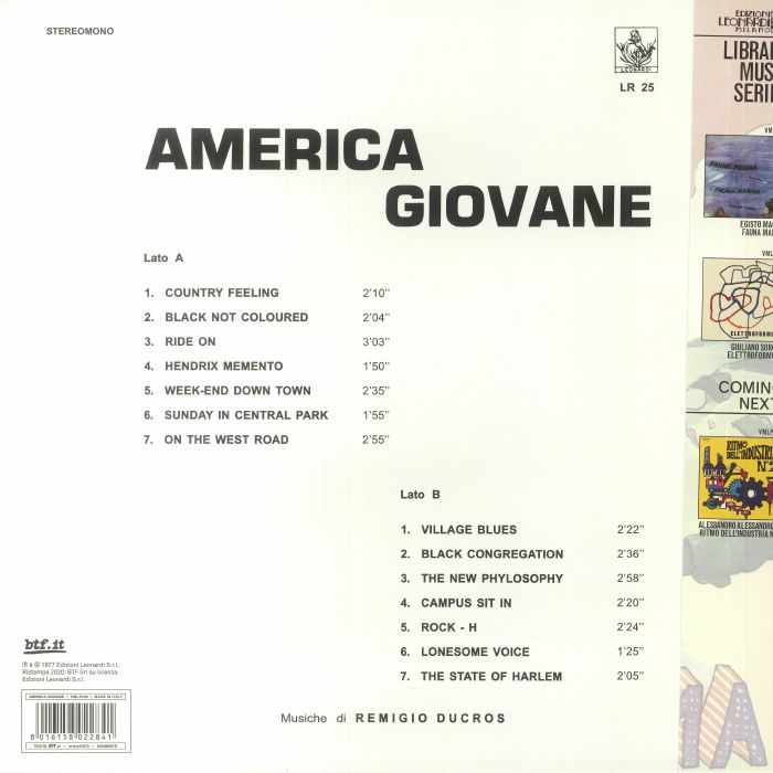 Remigio Ducros – America Giovane (LP, 180 gr, btf.it, 2020) Back Cover