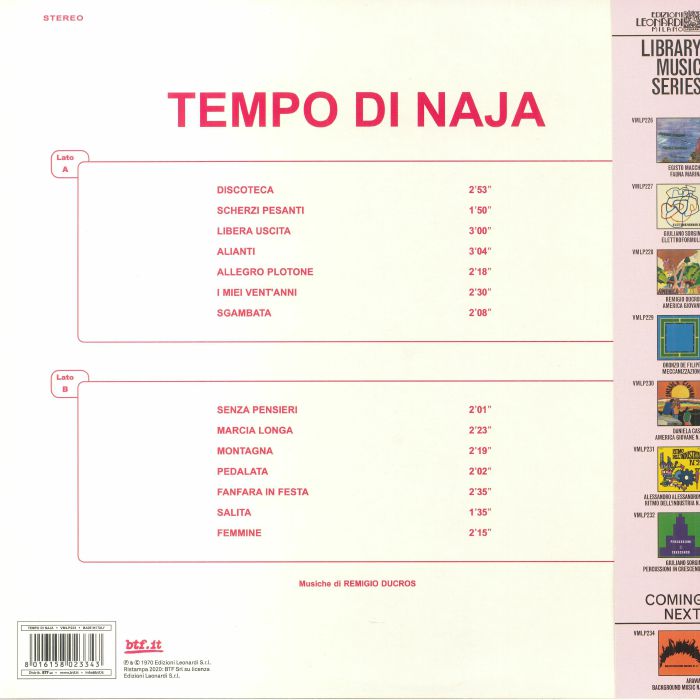 Remigio Ducros – Tempo Di Naja (LP, btf.it, 2022) Back Cover