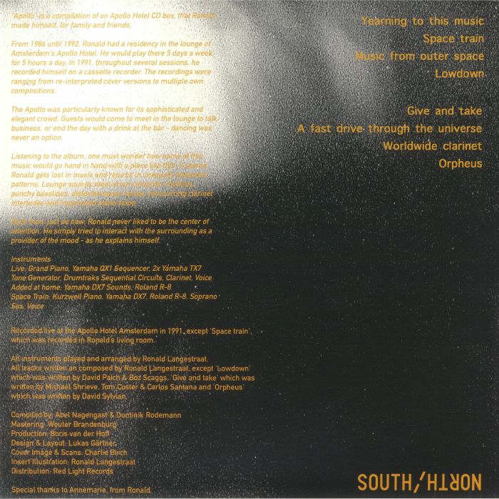 Ronald Langestraat – Apollo (LP, South of North, 2025) back cover