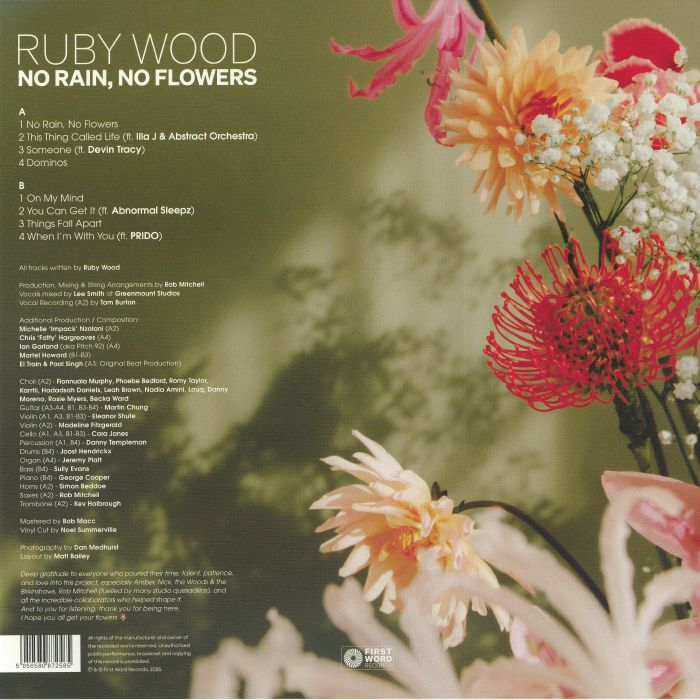 Ruby Wood – No Rain, No Flowers (12", First Word Records, 2026) Back Cover