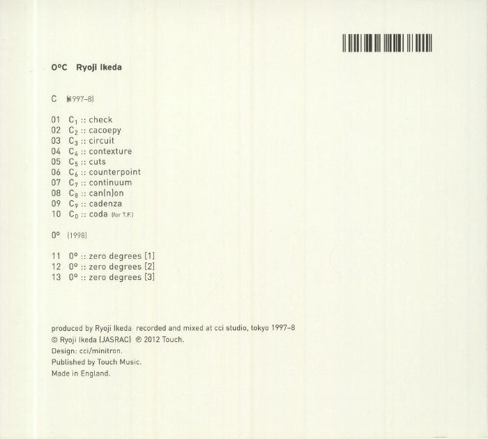 Ryoji Ikeda – 0ºC (CD, Touch, 0) Back Cover