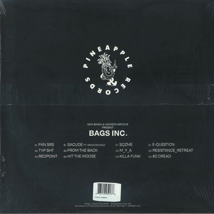 Sam Binga & Addison Groove – Bags Inc. (12", 2X12", Pineapple Records, 2026) Back Cover