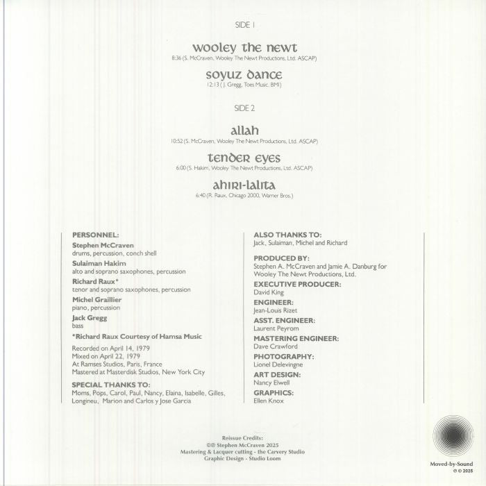 Stephen McCraven – Wooley The Newt (LP, Moved-By-Sound, 2025) back cover