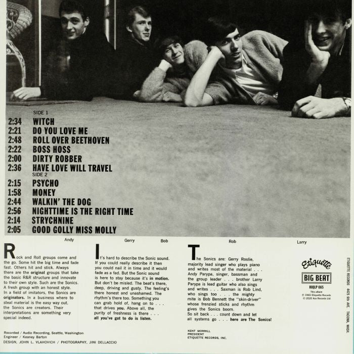 The Sonics – Here Are The Sonics!!! (LP, Etiquette Records, 2020) Back Cover