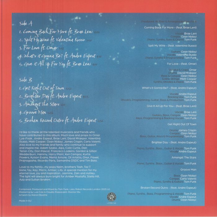 Tom Funk – What's It Gonna Be? (LP, Lazy Robot Records, 2026) Back Cover