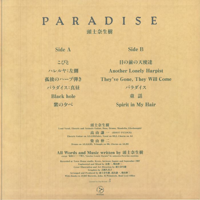頭士奈生樹 – Paradise (LP, World Of Echo, 2025) Back Cover