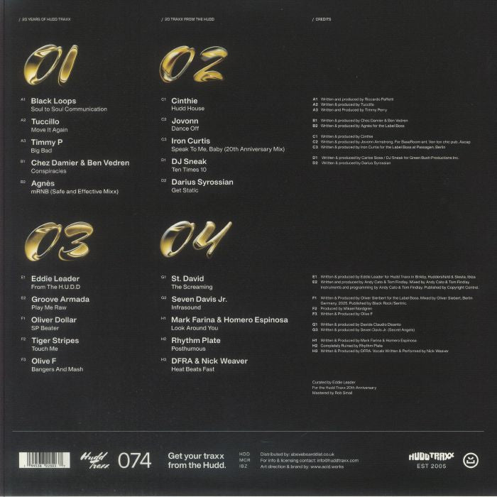 Various Curated By Eddie Leader – 20 Years Of Hudd Traxx (20 Traxx From The Hudd) (4x12", Hudd Traxx, 2026) Back Cover