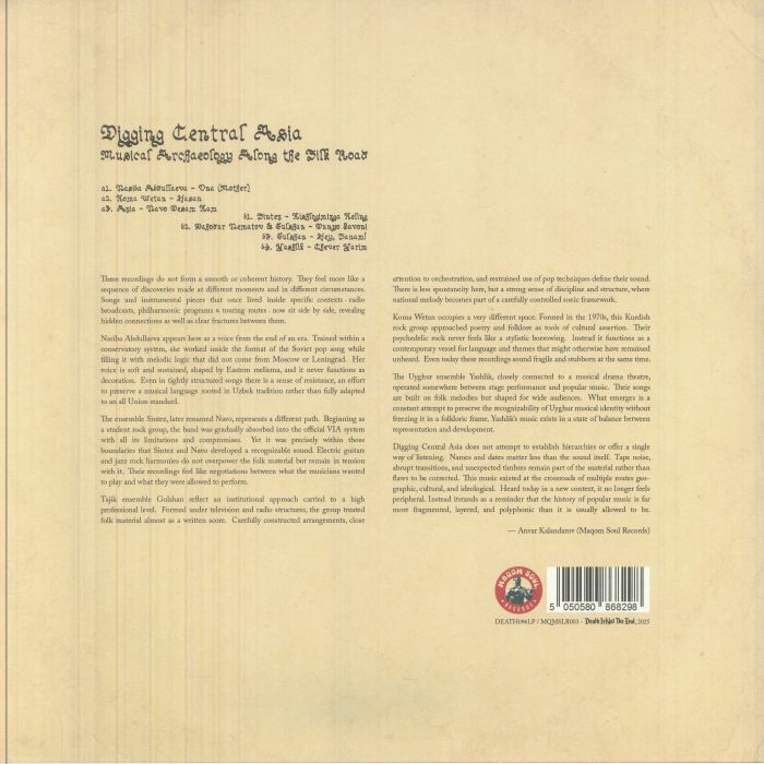 Various – Digging Central Asia: Musical Archaeology Along The Silk Road (LP, Death Is Not The End, 2026) Back Cover