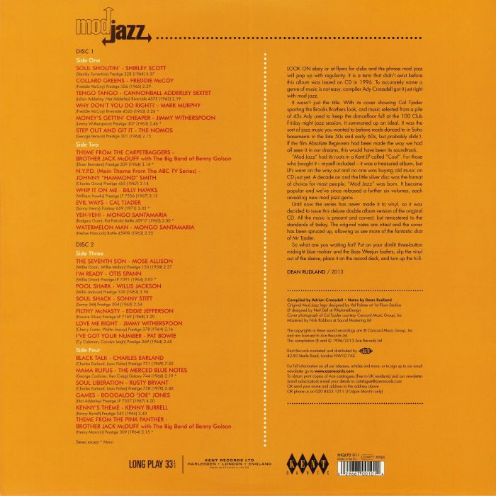 Various – Mod Jazz (LP+LP, Red+Brown, Kent Dance, 2013) Back Cover