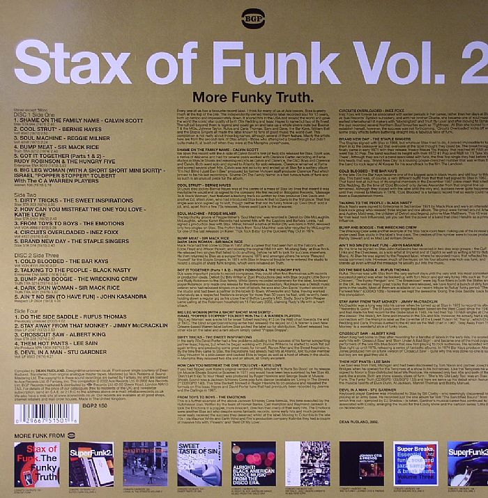 Various – Stax Of Funk Vol. 2 (More Funky Truth) (2xLP, BGP Records, 2002) Back Cover