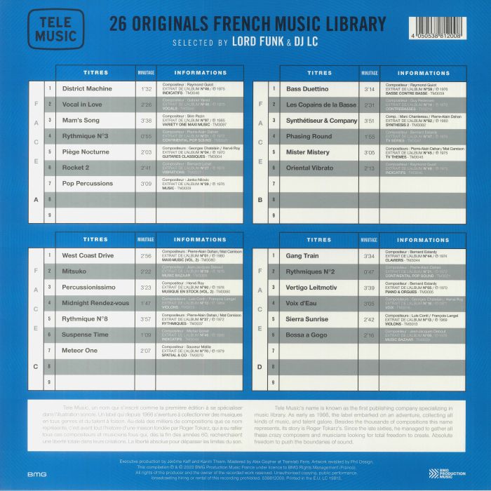 Various – Tele Music 26 Originals French Music Library (Vol. 3) (2xLP, BMG Production Music, 2022) Back Cover