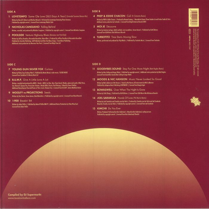 Various – The Sunset Manifesto (Too Slow To Disco Neo) (Volume 2) (LP+LP, Yellow+Oxblood, How Do You Are?, 2025) Back Cover