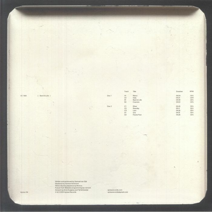 VC-118A – Back To Life (2xLP, Apnea, 2025) Back Cover
