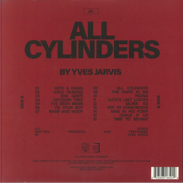 Yves Jarvis – All Cylinders (LP, Cherry Red, In Real Life, 2025) Back Cover