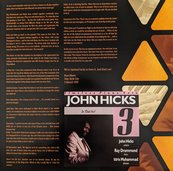 John Hicks Trio : Is That So? (2xLP, Album, RSD, Ltd, RE, 180)