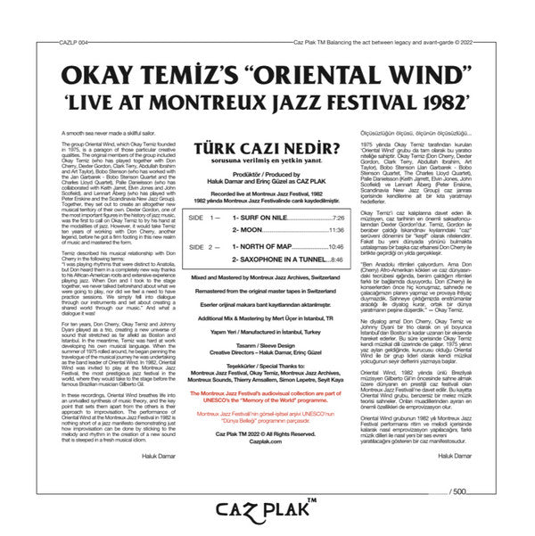 Okay Temiz Oriental Wind – Live At Montreux Jazz Festival 1982 (LP, 180g, Caz Plak, 2022) Back Cover