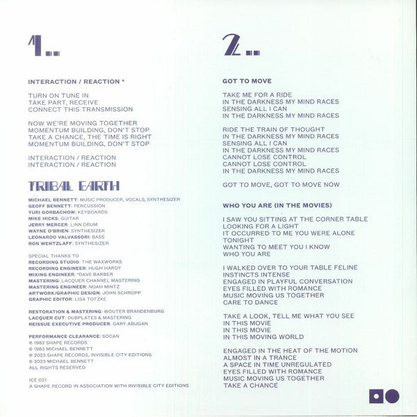 Tribal Earth – Interaction/Reaction (12", Invisible City Editions, 2023) Back Cover