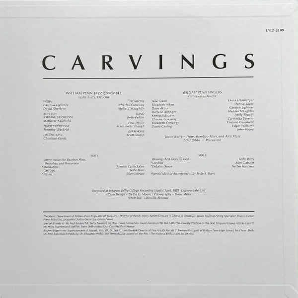 The William Penn Jazz Ensemble – Carvings (LP, Libreville Records, 2023) Back Cover