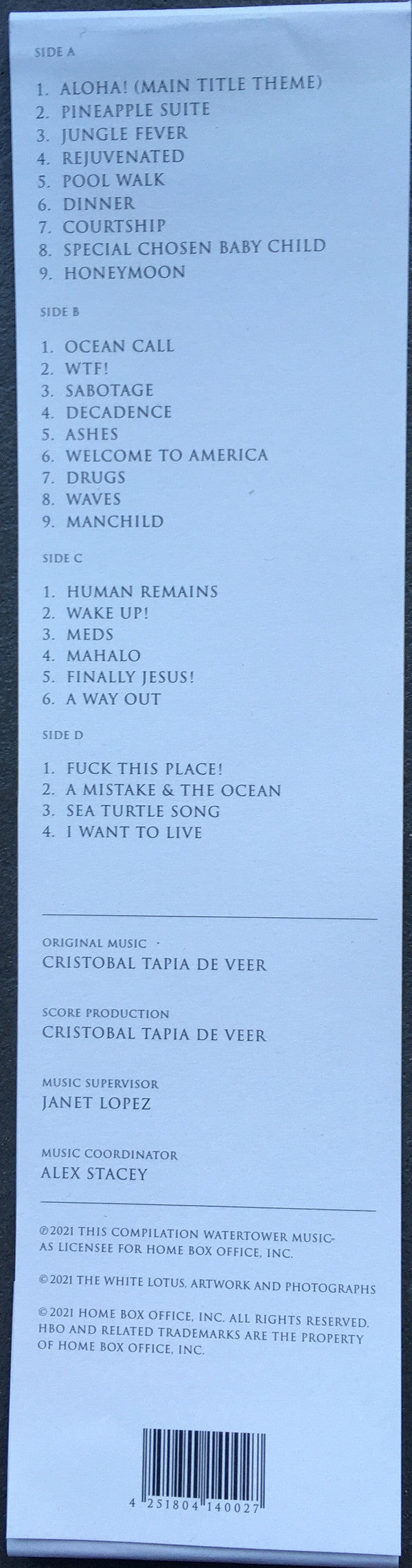 Cristobal Tapia De Veer – The White Lotus (Soundtrack from the HBO® Original Limited Series) (2xLP, Jellyfish Sleeve , White, 180g, We Release Whatever The Fuck We Want Records, 2023) Image 5