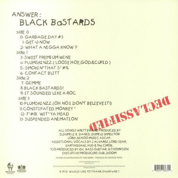 KMD – Bl_ck B_st_rds (2xLP, Rhymesayers Entertainment, 2023) Back Cover