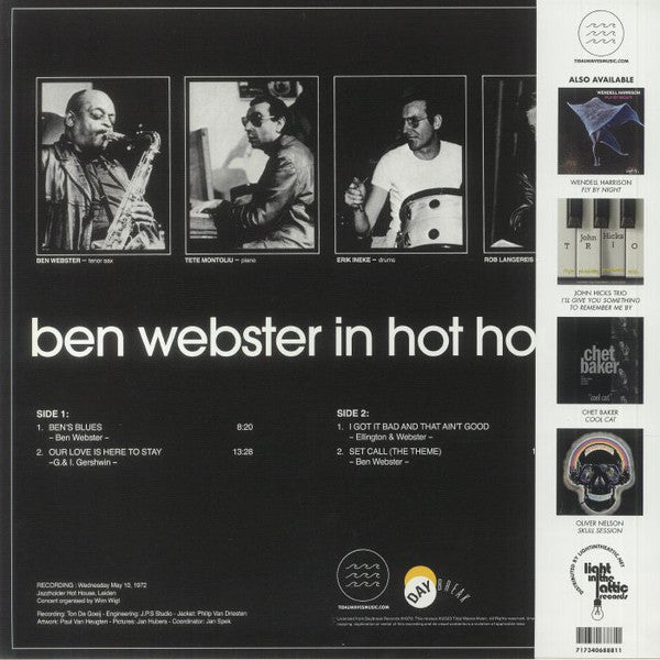Ben Webster – In Hot House (LP, 180g, White, Tidal Waves Music, 2023) Back Cover