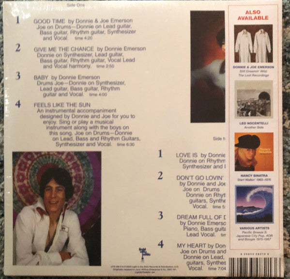 Donnie & Joe Emerson – Dreamin' Wild (LP, Transparent Blue, Light In The Attic, 2023) Back Cover