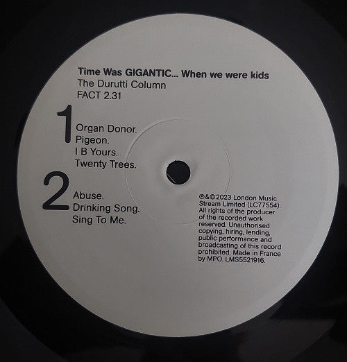 The Durutti Column – Time Was Gigantic... When We Were Kids (2xLP, 180gm Black Vinyl, Factory Too, 2023) Image 5