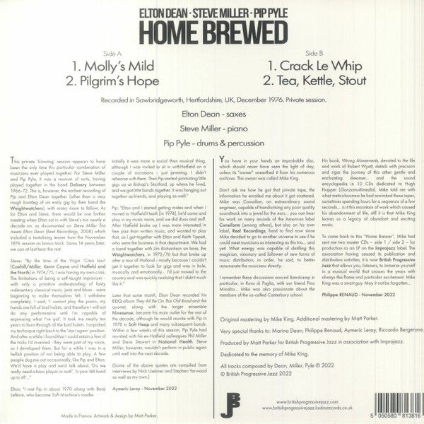 Elton Dean Steve Miller Pip Pyle – Home Brewed (LP, British Progressive Jazz, 2023) Back Cover