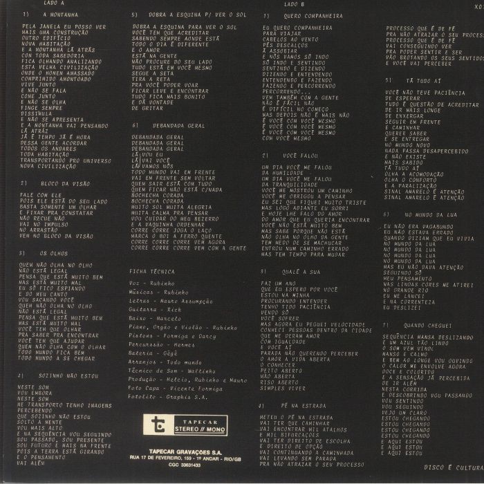 Rubinho E Mauro Assumpção – Perfeitamente, Justamente Quando Cheguei (LP, Mr Bongo, 2023) Back Cover