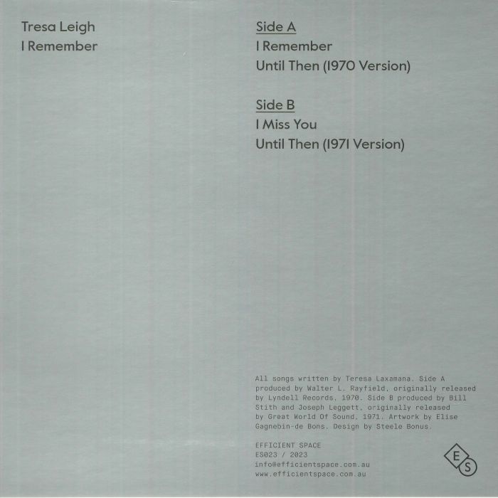 Tresa Leigh – I Remember (7", Efficient Space, 2023) Back Cover