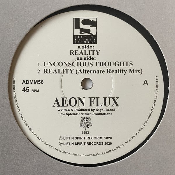 Aeon Flux – Reality / Unconscious Thoughts (12", 180 Gram, Liftin' Spirit Records, 2020) Front Cover