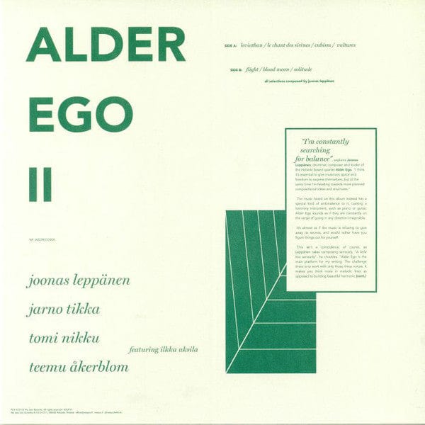 Alder Ego – II (LP, White, We Jazz, 2018) Back Cover