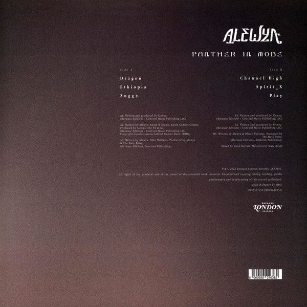 Alewya – Panther In Mode (12", Because London Records, 2022) Back Cover