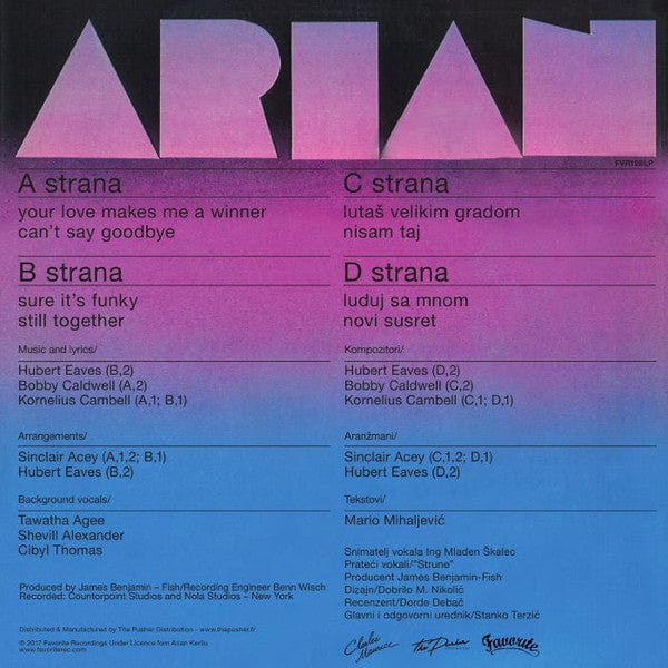 Arian – Arian (2xLP, Favorite Recordings, 2017) Back Cover