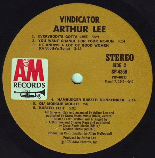 Arthur Lee – Vindicator (LP, Monarch Press, Gatefold, A&M Records, 1972) Image 5