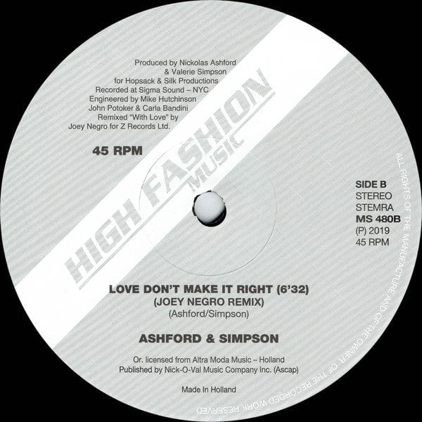 Ashford & Simpson - Found A Cure / Love Don't Make It Right (12") High Fashion Music Vinyl 8718026048013>