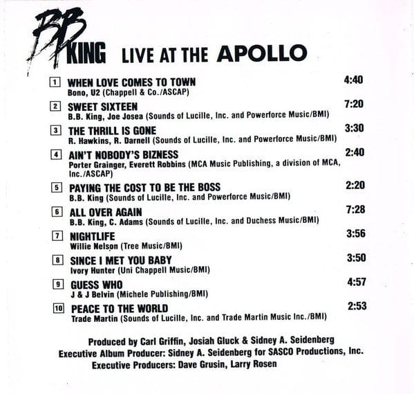B.B. King – Live At The Apollo (CD, MCA Records, 1991) Image 5