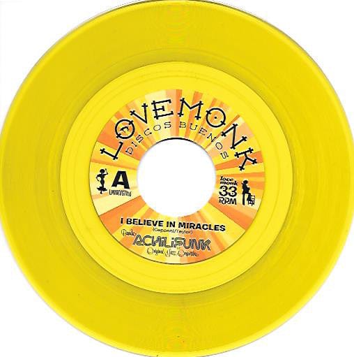 Banda Achilifunk Original Jazz Orquestra – I Believe In Miracles / No Nos Pararán (7", Yellow, Lovemonk, 2020) Front Cover