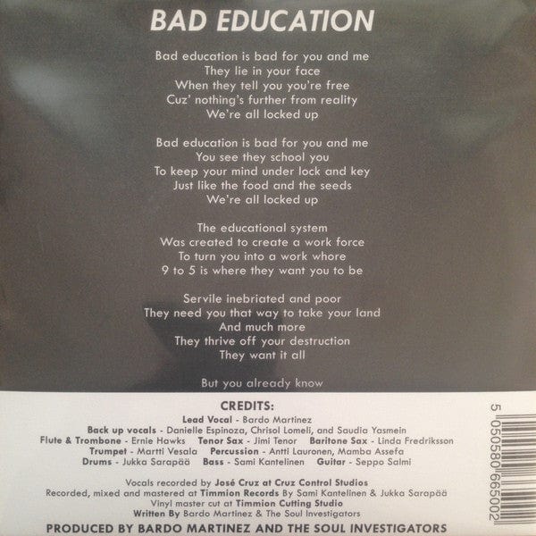 Bardo Martinez The Soul Investigators The Soul Investigators Ernie Hawks – Bad Education (7", Timmion Records, 2017) Image 4