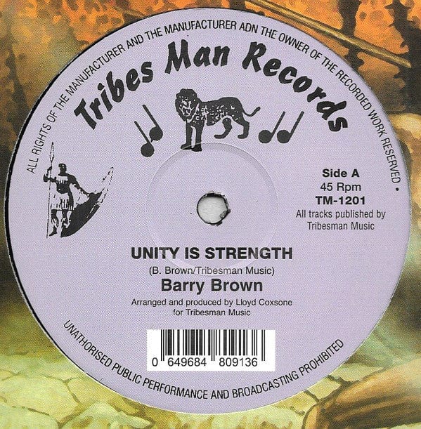 Barry Brown Drumie Benji – Unity Is Strength / Higher Region (12", Tribes Man Records, 2019) Front Cover