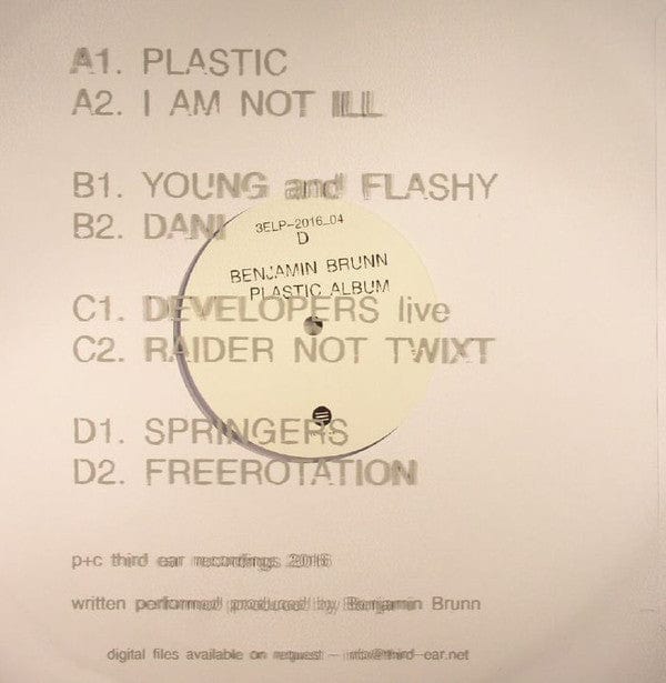 Benjamin Brunn - Plastic Album (2xLP, Album, Cle) Third Ear Recordings