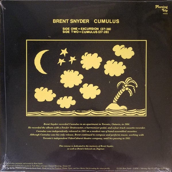 Brent Snyder – Cumulus (LP, Morning Trip, 2019) Back Cover
