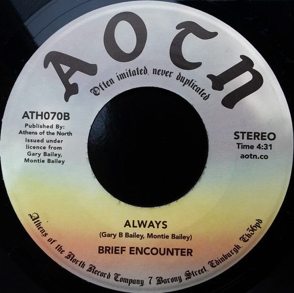 Brief Encounter – Where Will I Go / Always (7", Athens Of The North, 2018) Back Cover