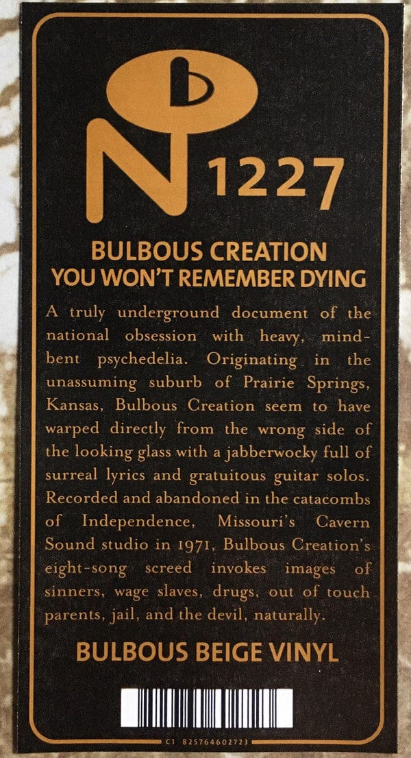 Bulbous Creation - You Won't Remember Dying (LP) Numero Group Vinyl C1825764602723