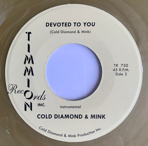 C.J. Smith Cold Diamond & Mink – Devoted To You (7", Marbled vinyl, Timmion Records, 2022) Back Cover